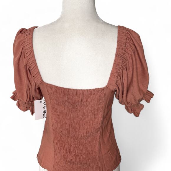 Nine West Twist Front Puff Sleeve Top Dusty Rose Medium - Picture 5 of 10